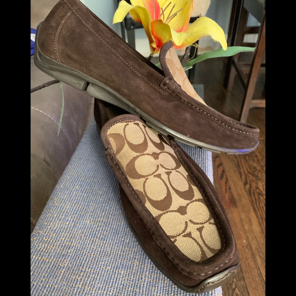 Coach Brown and Tan Slip-On Loafers with Signature Design